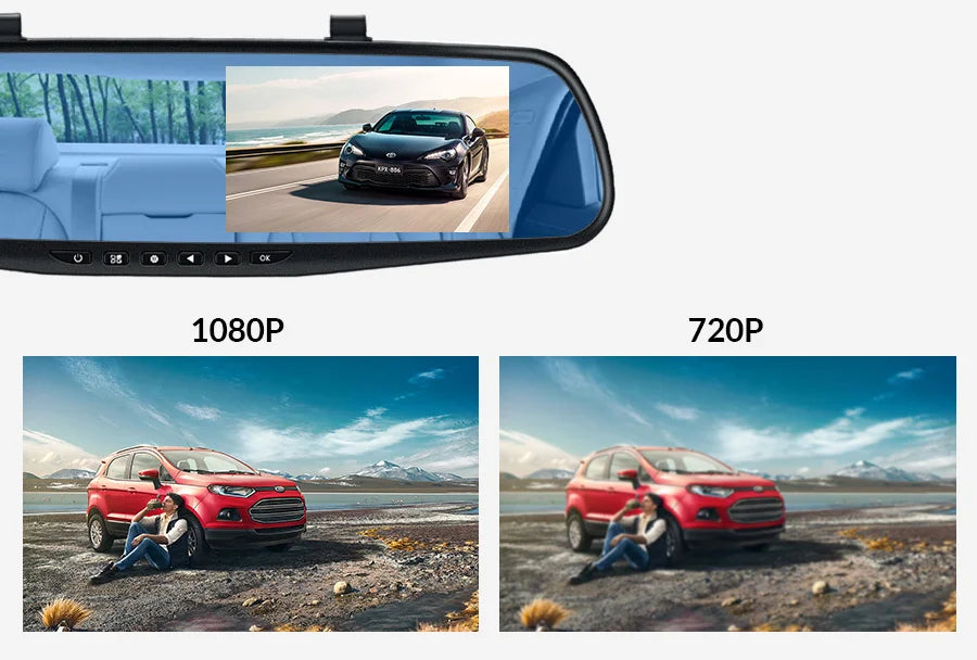 E-ACE Dash Cam 4.3 Inches Car DVR Rearview Mirror Driving Recorder Dual Lens Front and Rear Camera Video Recorder Black Box