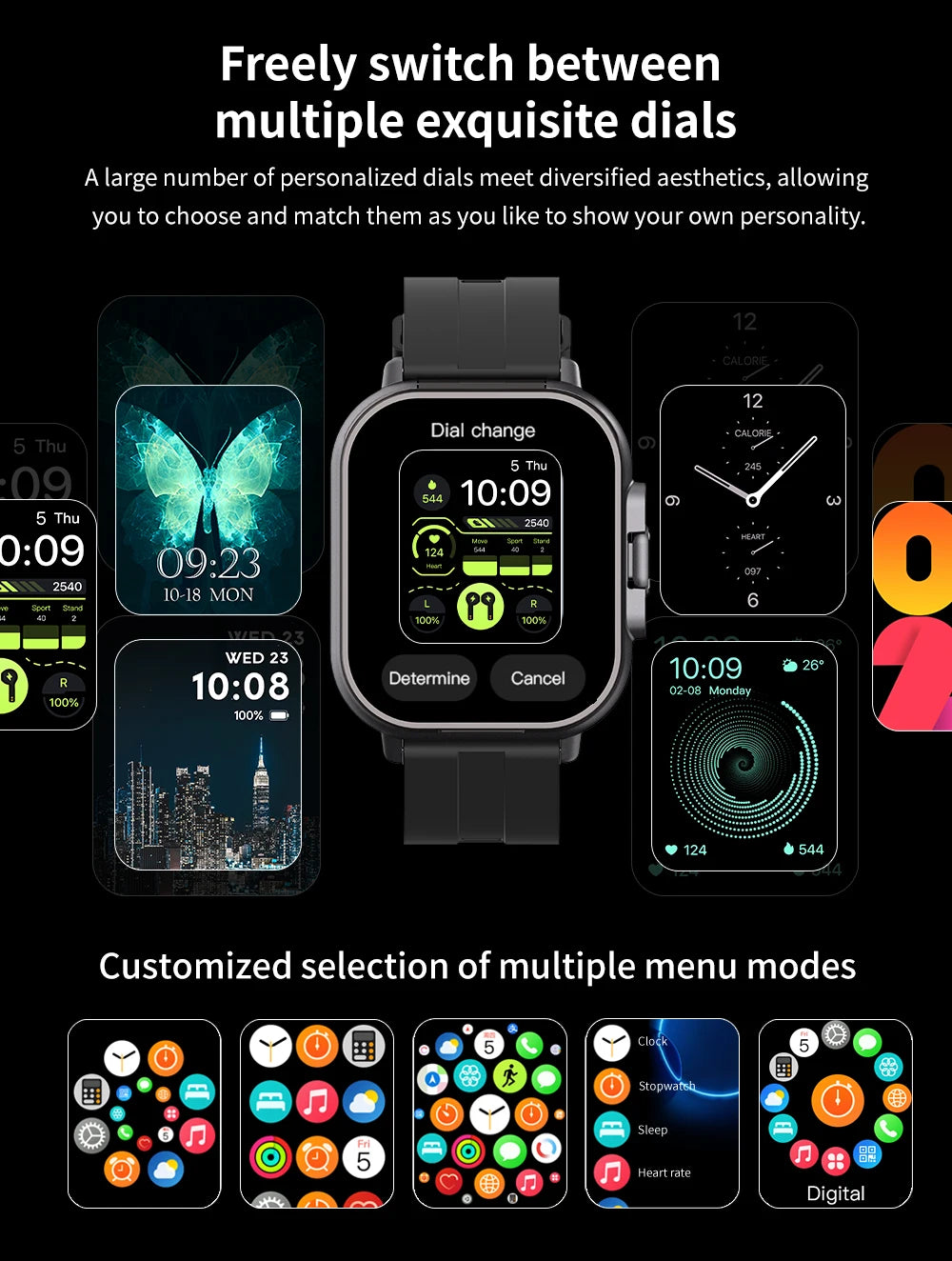 2 in 1 Built-in Smartwatch with Earphone Multi-Sport NFC Call Smart Watch with Earbuds Headphone for iPhone Android Smartphone