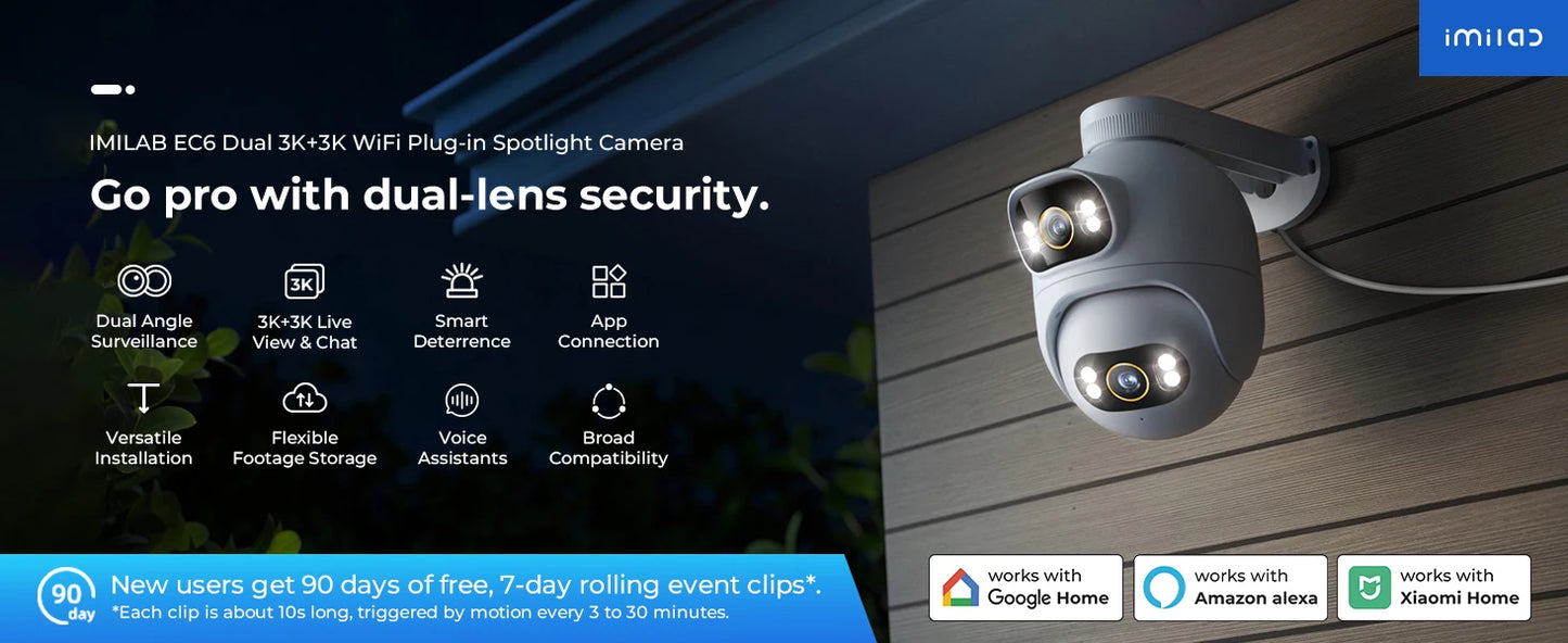 Imilab Outdoor Surveillance Camera Dual Lens 360 Degree PTZ Camera Colour Night Vision WiFi LAN 24 Hour Work EC6 Dual With MiHome App