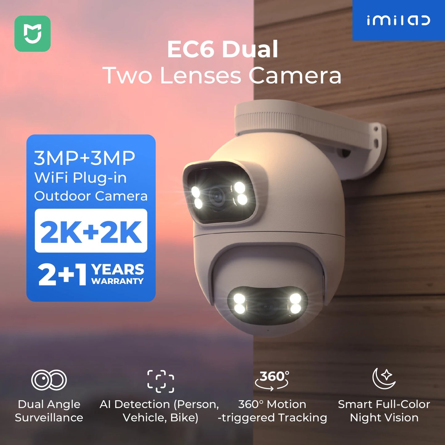 Imilab Outdoor Surveillance Camera Dual Lens 360 Degree PTZ Camera Colour Night Vision WiFi LAN 24 Hour Work EC6 Dual With MiHome App