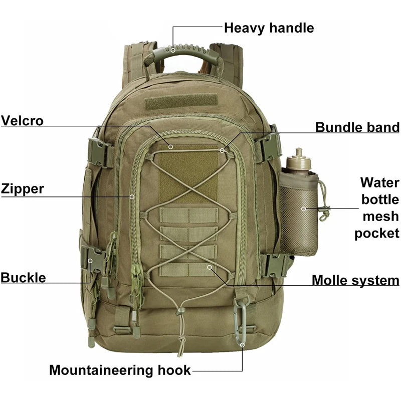 65L Outdoor Tactical Backpack Men's Hiking Bag Large Capacity - Great Outdoors and More 25