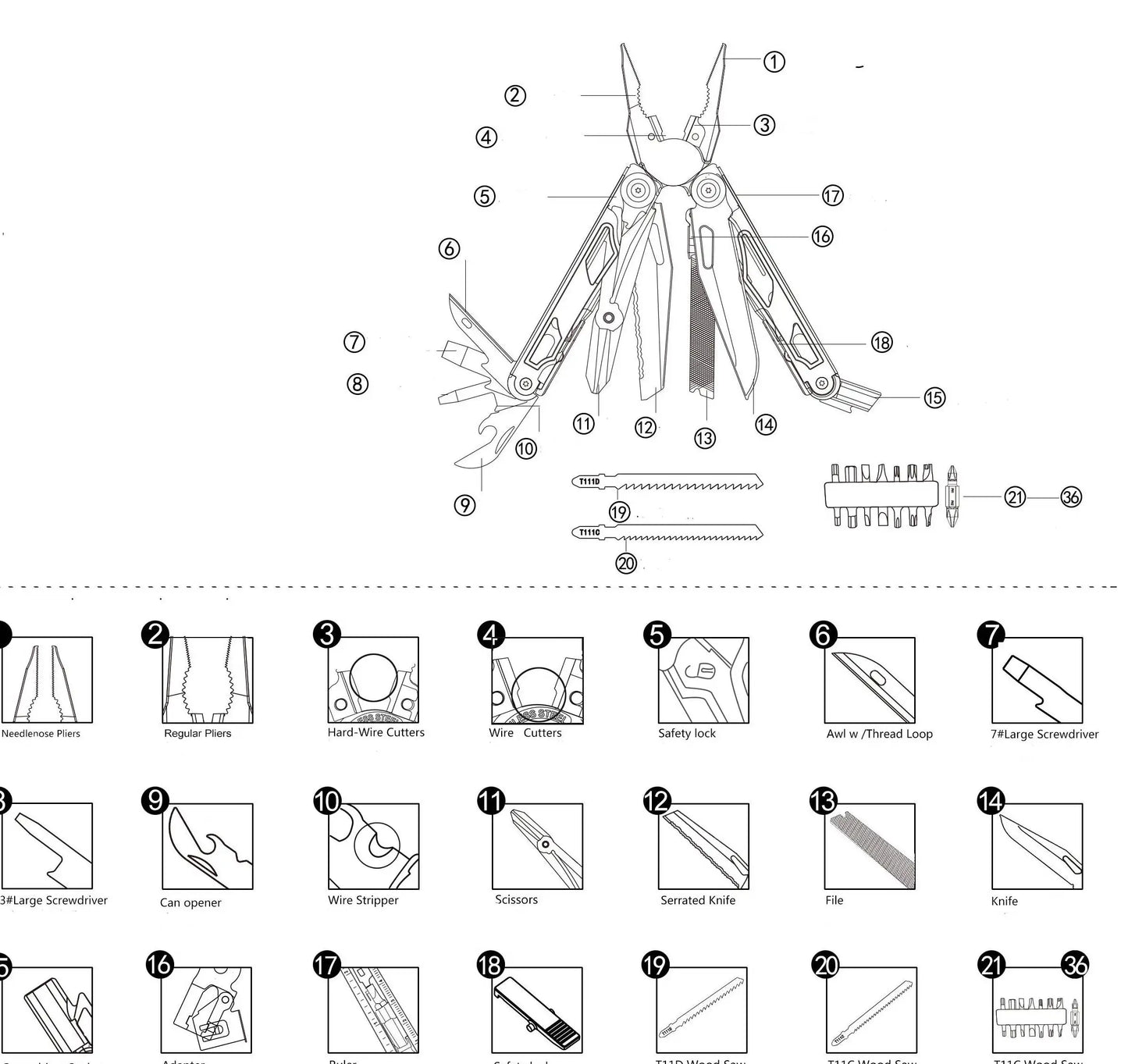 Daicamping DL30 Multitools Handheld Multi Tool Clamp Folding Knives Scissors Cutters EDC Survival Gear Manual Pliers