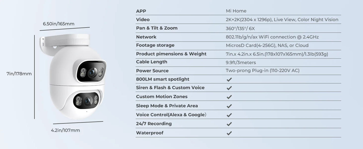 Imilab Outdoor Surveillance Camera Dual Lens 360 Degree PTZ Camera Colour Night Vision WiFi LAN 24 Hour Work EC6 Dual With MiHome App