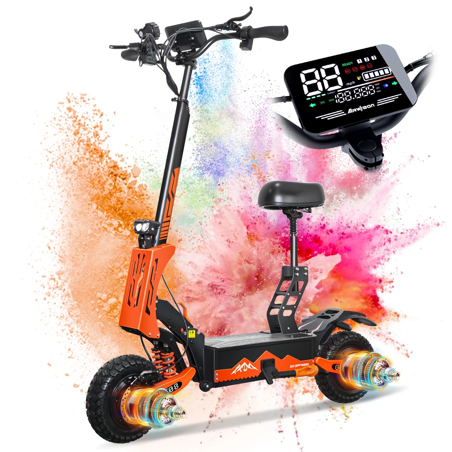 GT08 Electric Scooter 5600W Dual Motor 60V 27AH Off Road Vacuum Tires 46MPH 46 Miles Range 330LBS Load 45 Degree Climbing