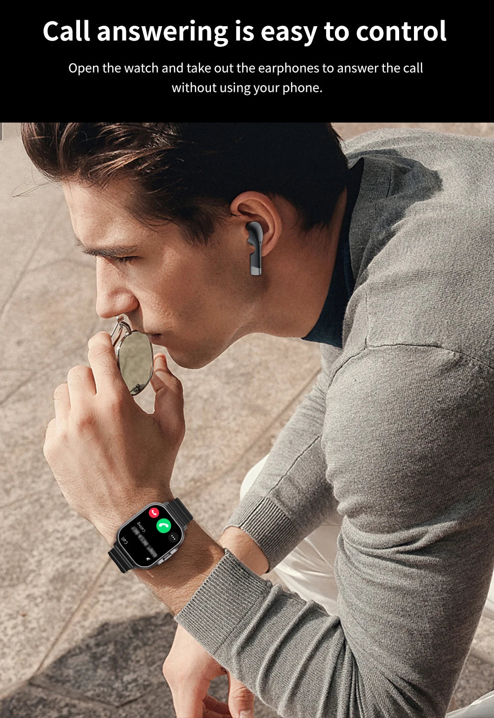 2 in 1 Built-in Smartwatch with Earphone Multi-Sport NFC Call Smart Watch with Earbuds Headphone for iPhone Android Smartphone