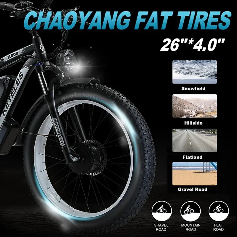 Electric Bicycle KETELES K800 2000W High Power Motor 48V 23Ah Battery Adult Electric Bike 26 Inch Tire Mountain Off-Road Ebike