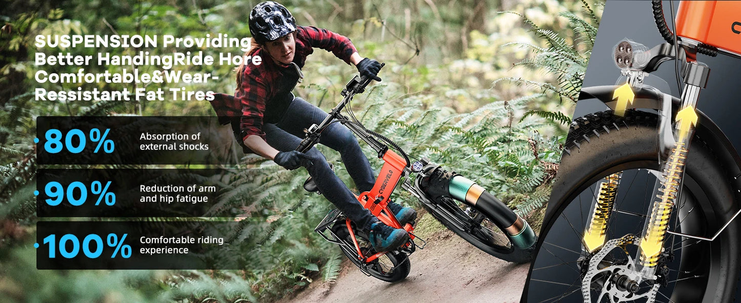 1000W Folding Electric Bike with 48V 20AH Large Removable Battery 30 MPH Top Speed and 80 Miles Max Range 20 Inch Fat Tire E Bike