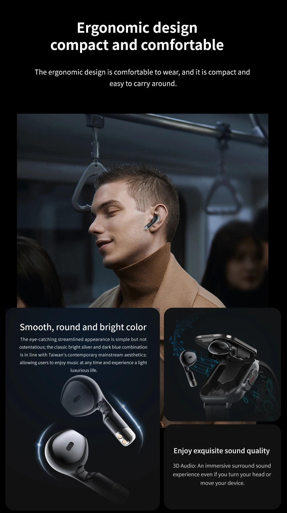 2 in 1 Built-in Smartwatch with Earphone Multi-Sport NFC Call Smart Watch with Earbuds Headphone for iPhone Android Smartphone