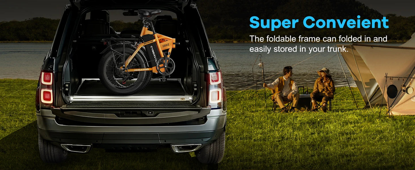 1000W Folding Electric Bike with 48V 20AH Large Removable Battery 30 MPH Top Speed and 80 Miles Max Range 20 Inch Fat Tire E Bike