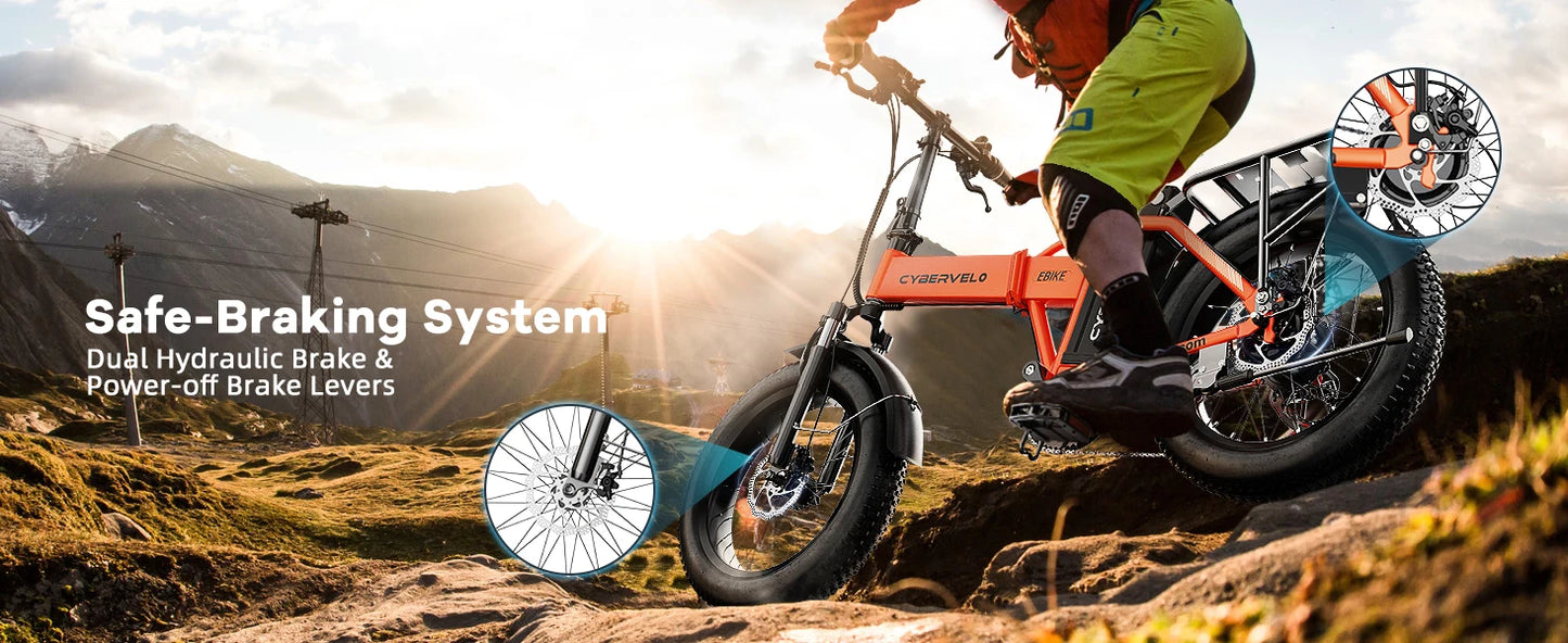 1000W Folding Electric Bike with 48V 20AH Large Removable Battery 30 MPH Top Speed and 80 Miles Max Range 20 Inch Fat Tire E Bike