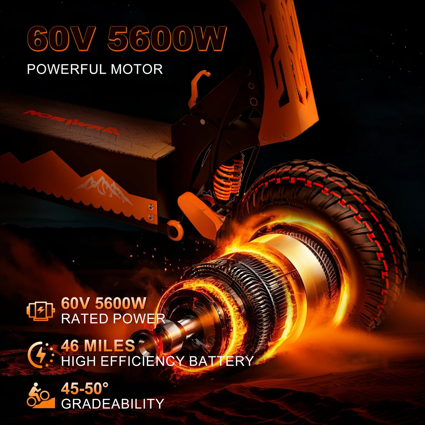 GT08 Electric Scooter 5600W Dual Motor 60V 27AH Off Road Vacuum Tires 46MPH 46 Miles Range 330LBS Load 45 Degree Climbing