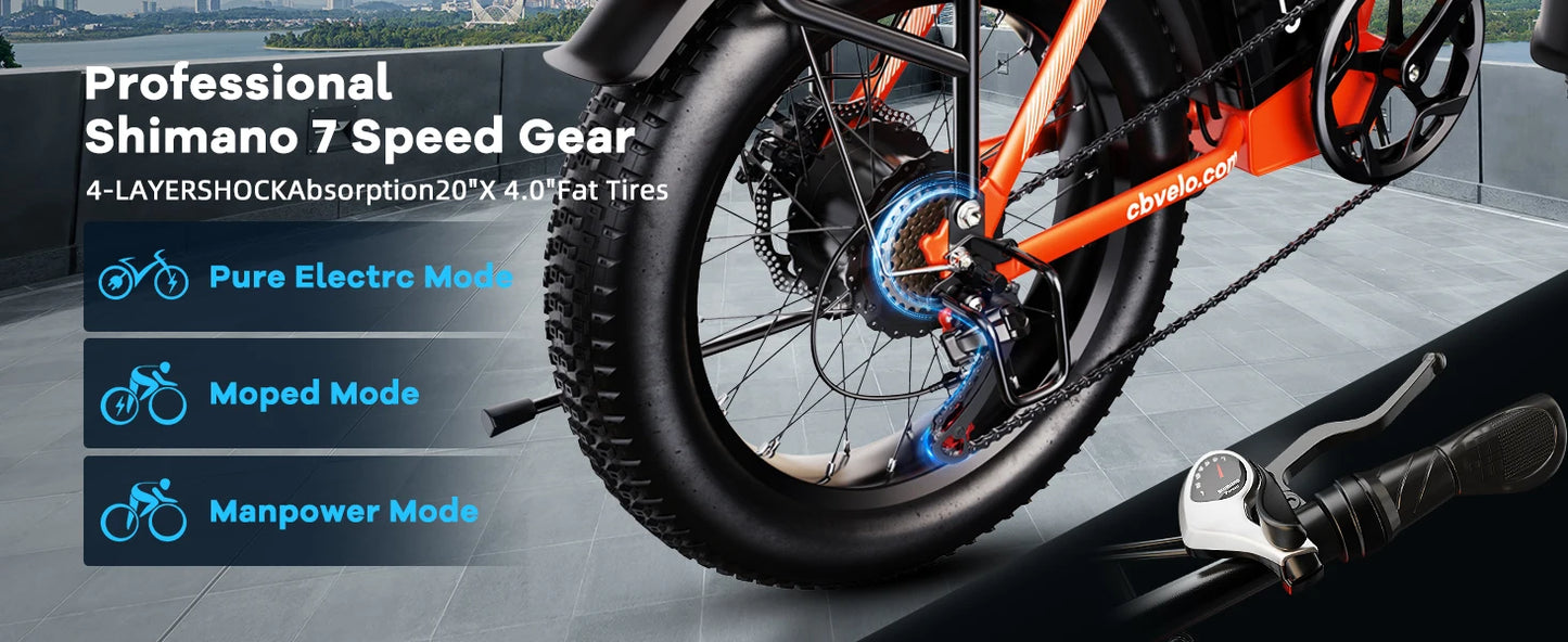 1000W Folding Electric Bike with 48V 20AH Large Removable Battery 30 MPH Top Speed and 80 Miles Max Range 20 Inch Fat Tire E Bike
