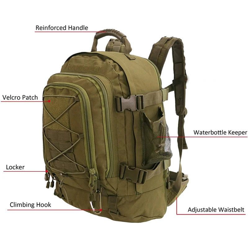65L Outdoor Tactical Backpack Men's Hiking Bag Large Capacity - Great Outdoors and More 25
