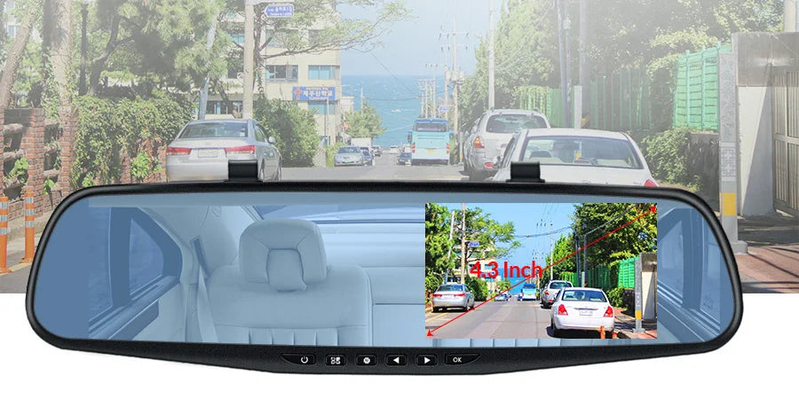 E-ACE Dash Cam 4.3 Inches Car DVR Rearview Mirror Driving Recorder Dual Lens Front and Rear Camera Video Recorder Black Box