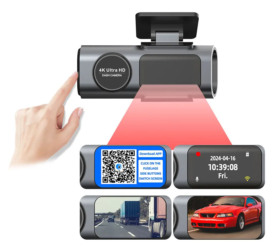 E-ACE 4K Dash Cam for Cars Dual Lens Camera DVR Video Recorder Auto Night Vision Black Box GPS Wi-Fi 24 Hour Parking Mode
