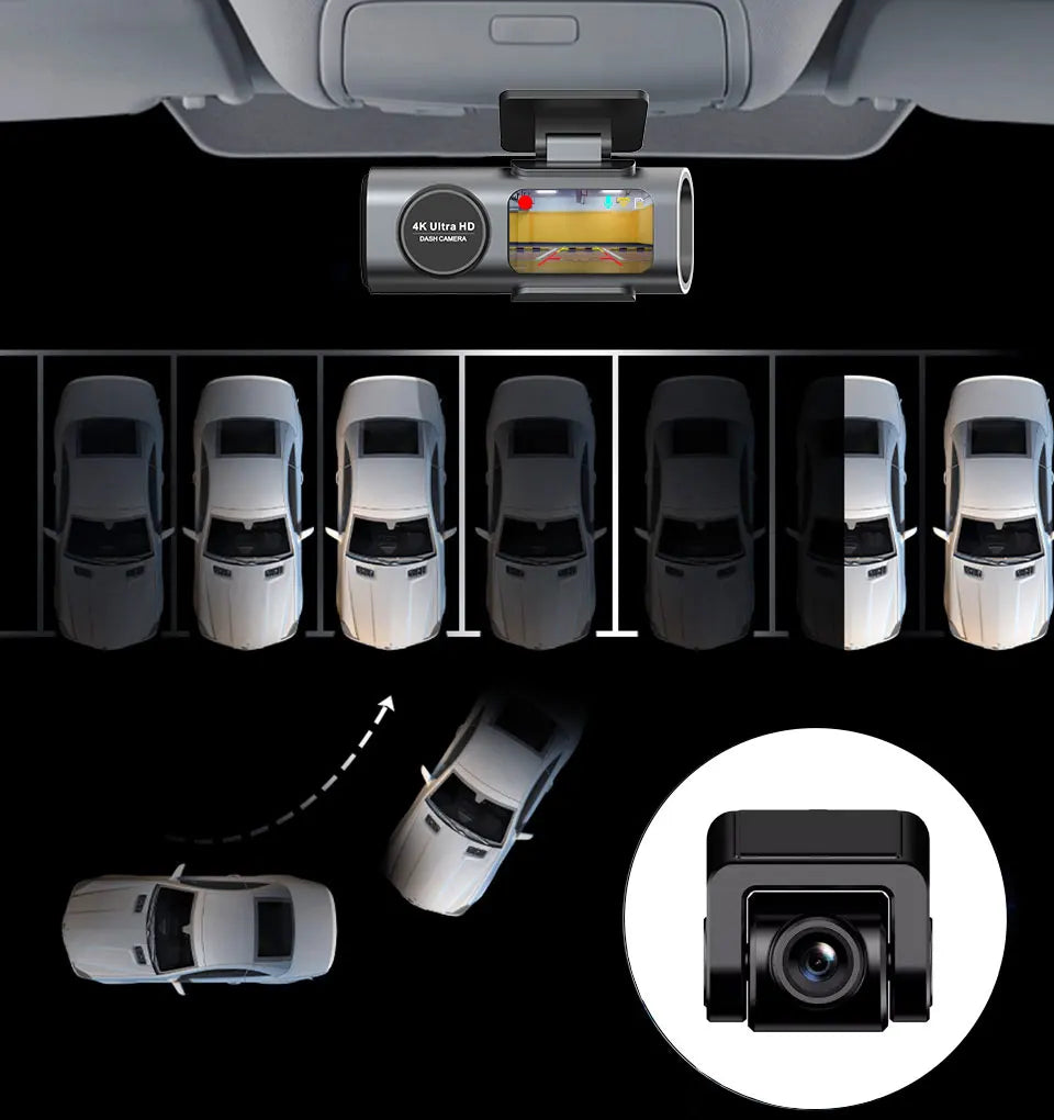 E-ACE 4K Dash Cam for Cars Dual Lens Camera DVR Video Recorder Auto Night Vision Black Box GPS Wi-Fi 24 Hour Parking Mode