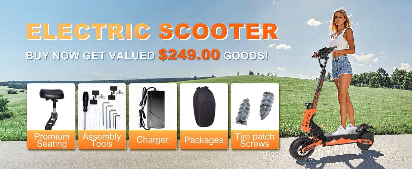GT08 Electric Scooter 5600W Dual Motor 60V 27AH Off Road Vacuum Tires 46MPH 46 Miles Range 330LBS Load 45 Degree Climbing