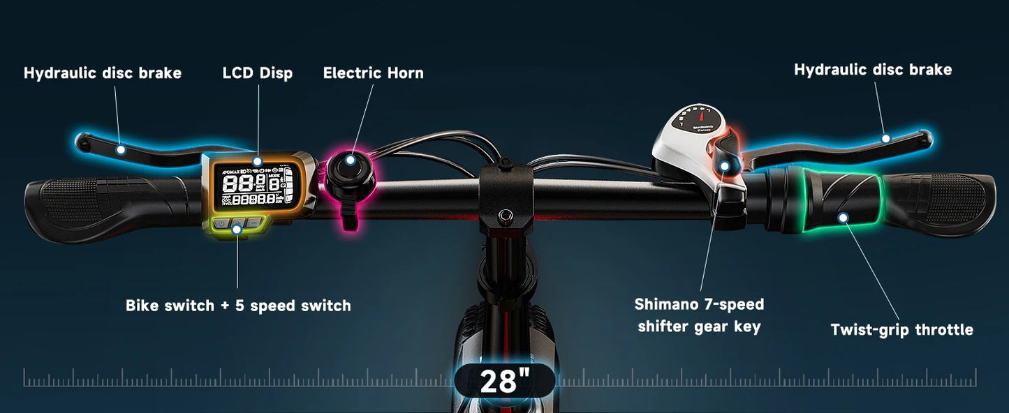 1000W Folding Electric Bike with 48V 20AH Large Removable Battery 30 MPH Top Speed and 80 Miles Max Range 20 Inch Fat Tire E Bike