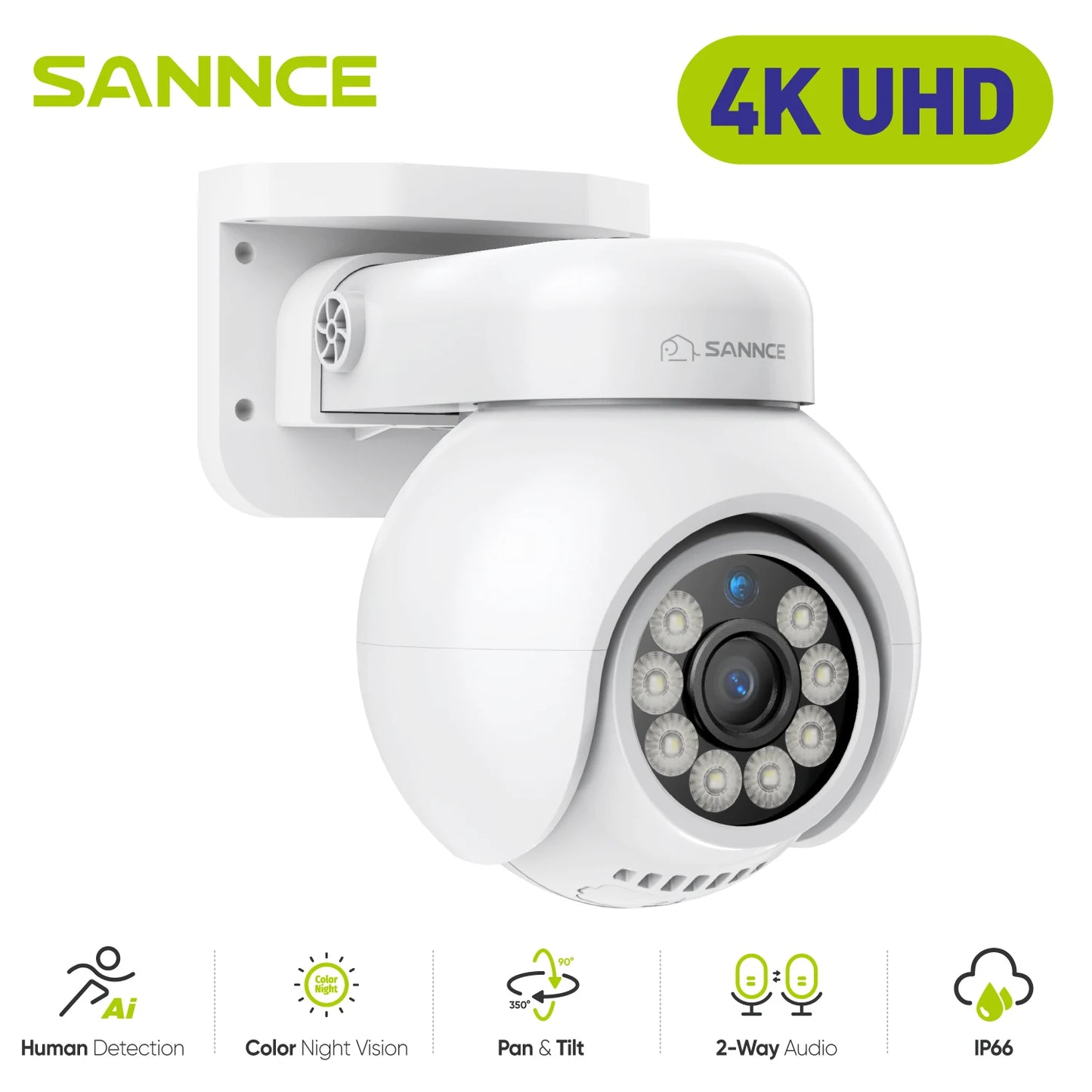 Sannce 4K POE Camera H265 Human Detection Smart Tracking Full Color ONVIF 8MP IP Security Camera Video Surveillance Protection