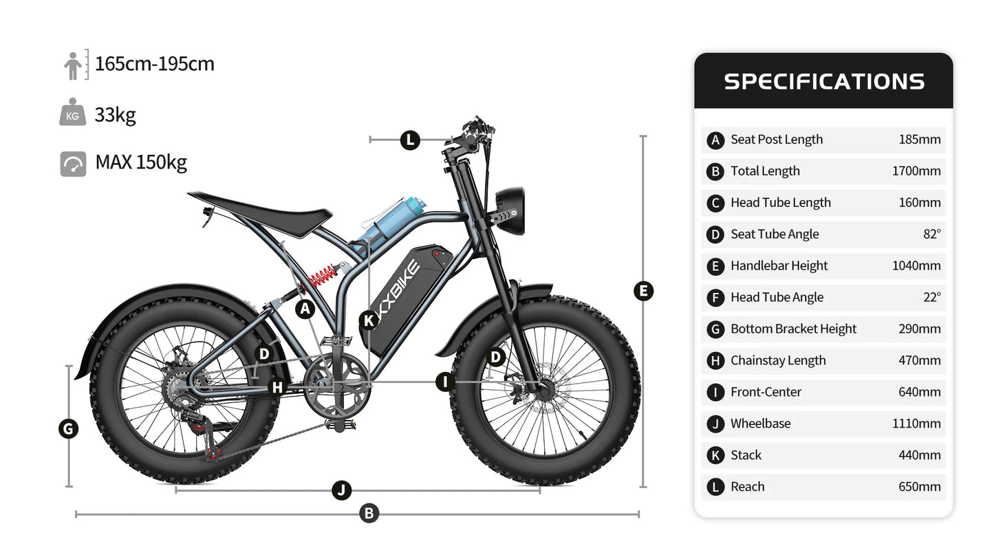 EKX T1 Electric Bike 20 Inch Fat Tires 1000W Motor 48V Battery