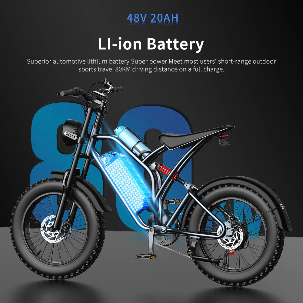 EKX T1 Electric Bike 20 Inch Fat Tires 1000W Motor 48V Battery