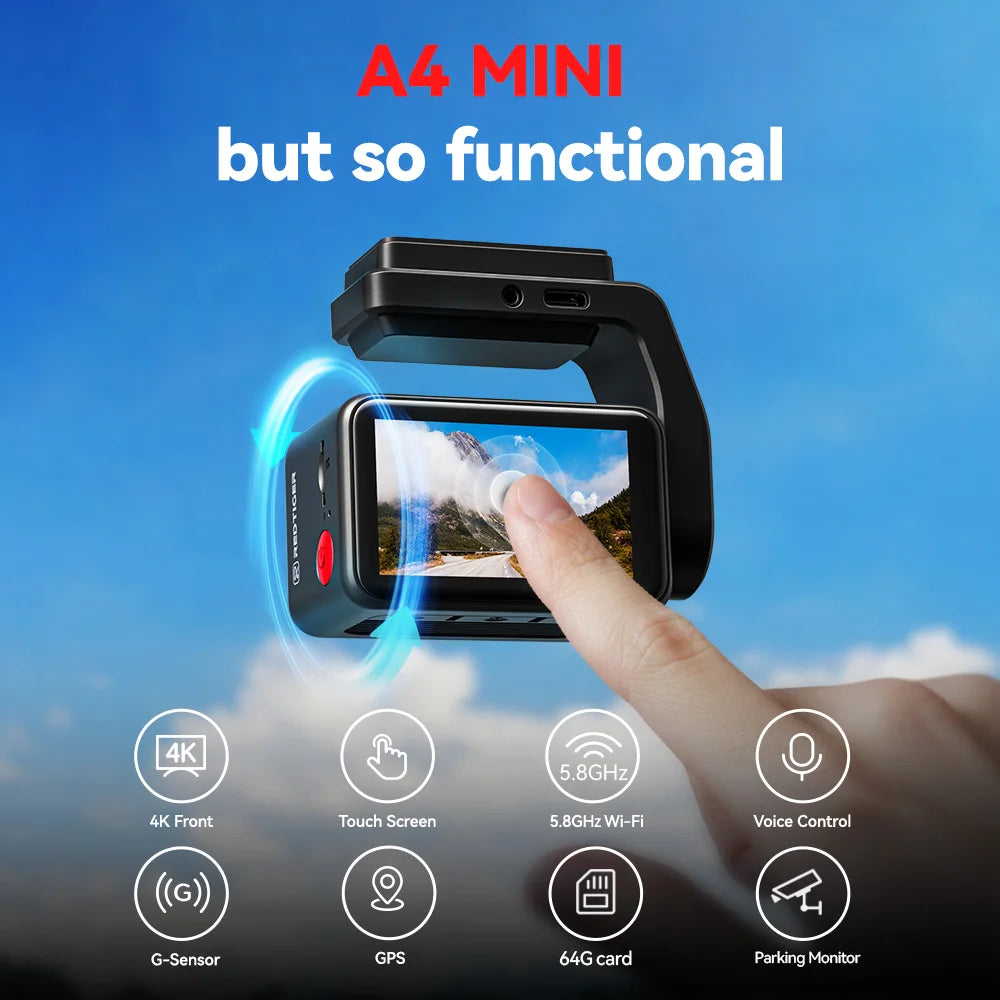 Redtiger A4 Dash Camera Front and Rear 4K Dash Cam Drive Recorder with WiFi GPS for 24 Hour Parking Mode Black Box for Car