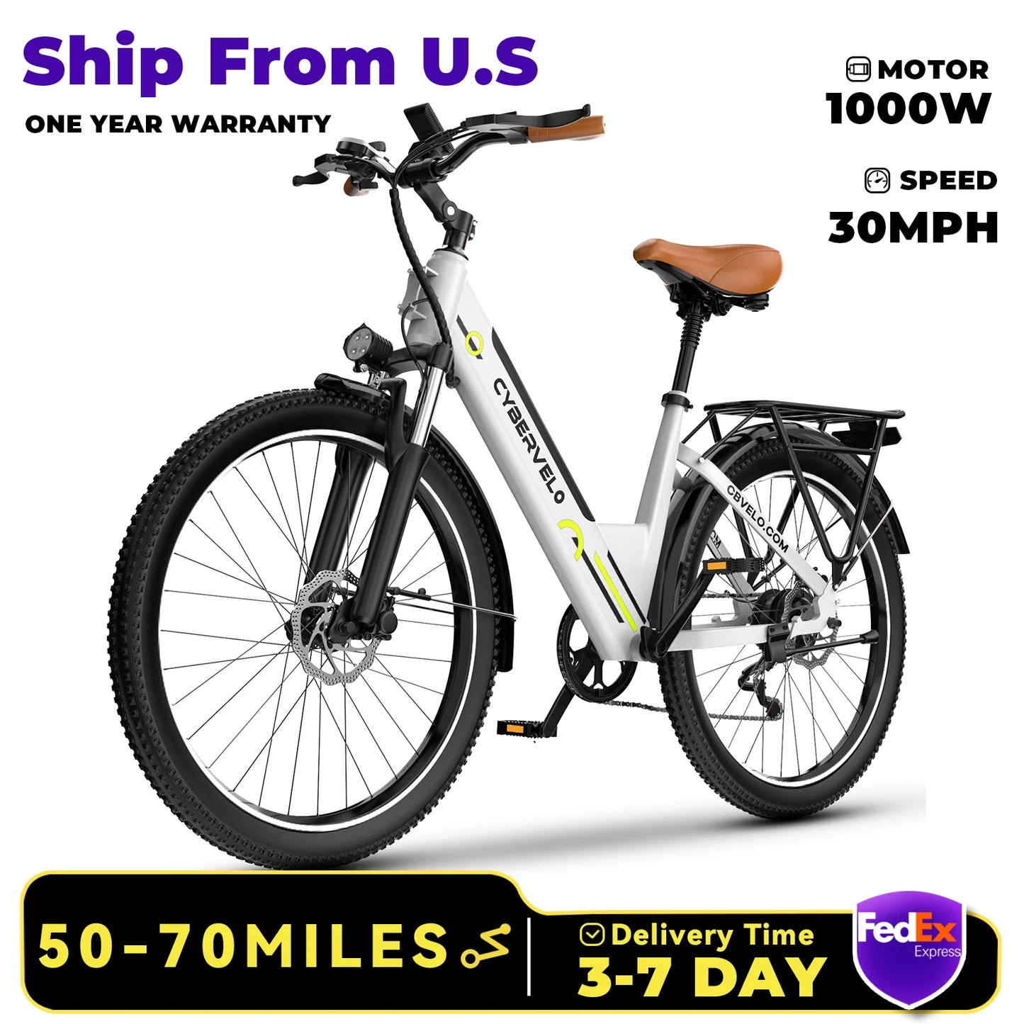 1000 Peak Electric Bike for Adults 80 Miles Removable Battery 26 Inch Electric E Bike with 7 Speed Adult Electric Bicycles