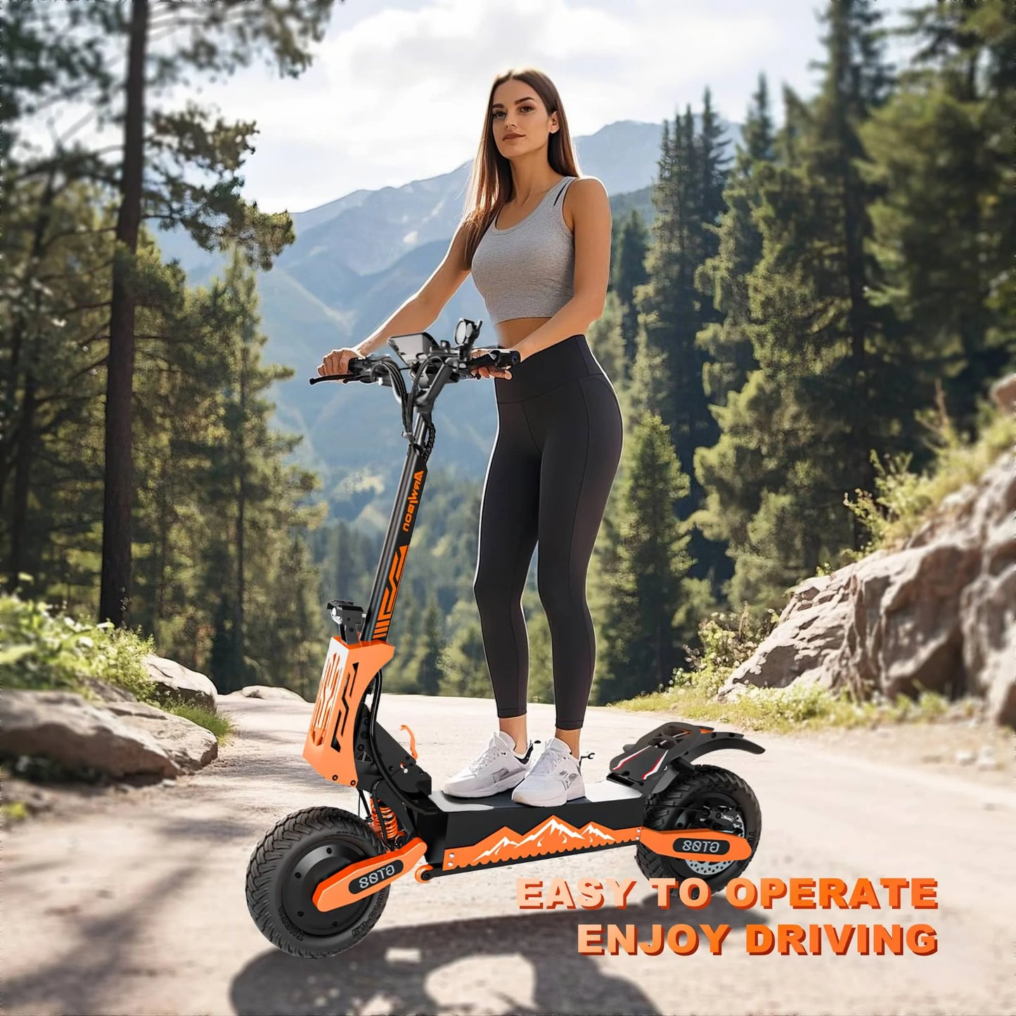 GT08 Electric Scooter 5600W Dual Motor 60V 27AH Off Road Vacuum Tires 46MPH 46 Miles Range 330LBS Load 45 Degree Climbing