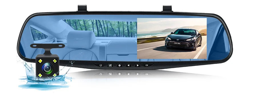 E-ACE Dash Cam 4.3 Inches Car DVR Rearview Mirror Driving Recorder Dual Lens Front and Rear Camera Video Recorder Black Box