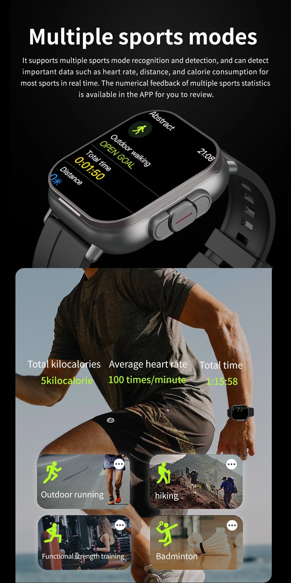 2 in 1 Built-in Smartwatch with Earphone Multi-Sport NFC Call Smart Watch with Earbuds Headphone for iPhone Android Smartphone