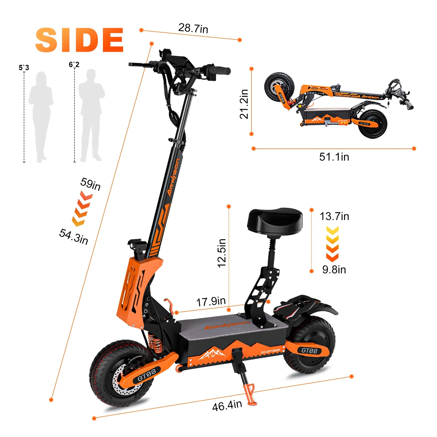GT08 Electric Scooter 5600W Dual Motor 60V 27AH Off Road Vacuum Tires 46MPH 46 Miles Range 330LBS Load 45 Degree Climbing