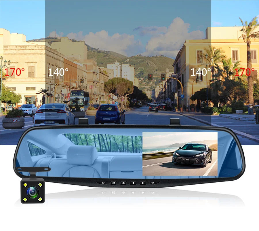 E-ACE Dash Cam 4.3 Inches Car DVR Rearview Mirror Driving Recorder Dual Lens Front and Rear Camera Video Recorder Black Box