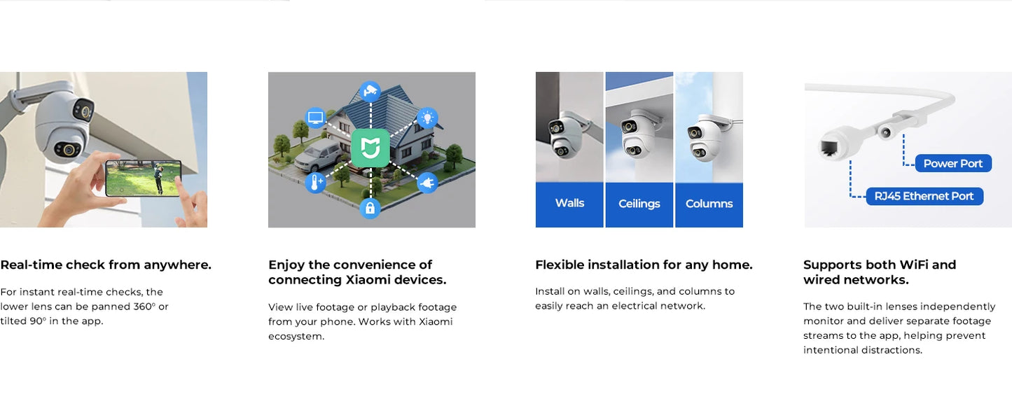 Imilab Outdoor Surveillance Camera Dual Lens 360 Degree PTZ Camera Colour Night Vision WiFi LAN 24 Hour Work EC6 Dual With MiHome App