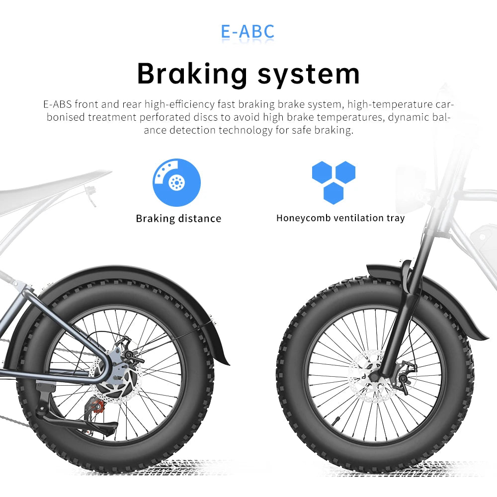 EKX T1 Electric Bike 20 Inch Fat Tires 1000W Motor 48V Battery