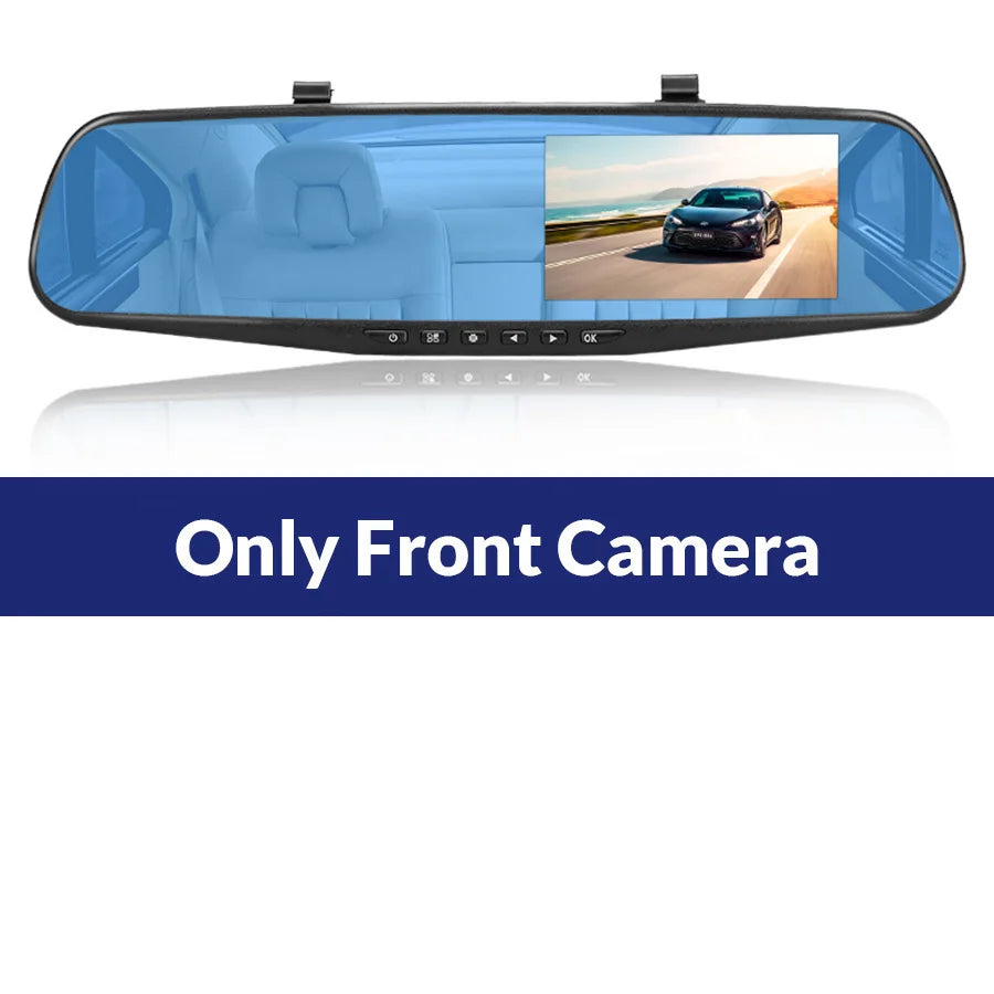 E-ACE Dash Cam 4.3 Inches Car DVR Rearview Mirror Driving Recorder Dual Lens Front and Rear Camera Video Recorder Black Box