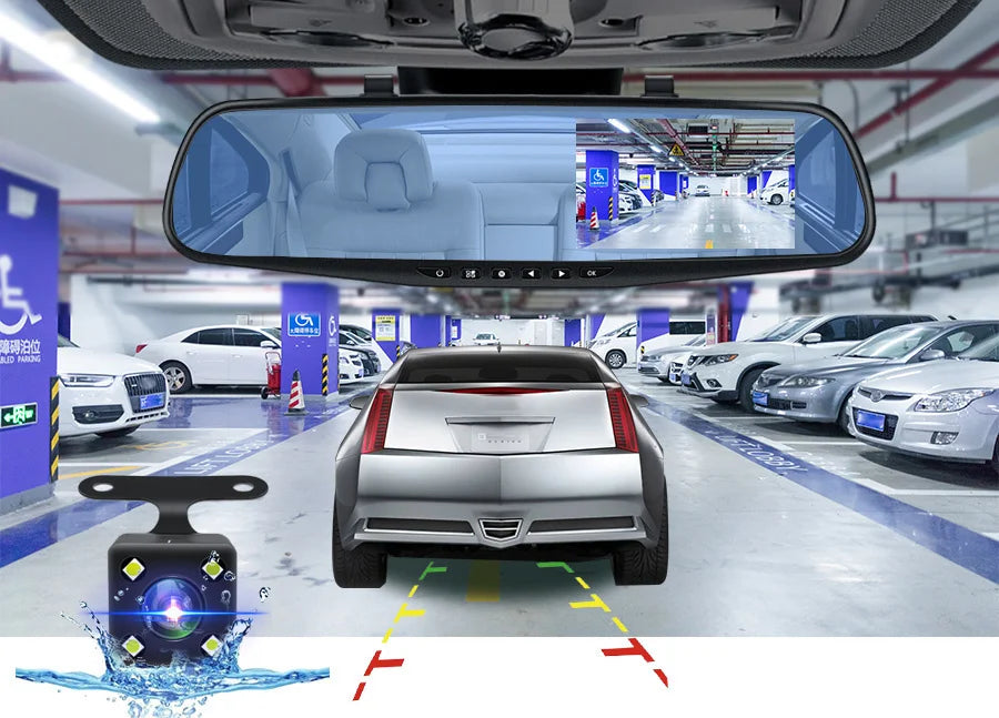 E-ACE Dash Cam 4.3 Inches Car DVR Rearview Mirror Driving Recorder Dual Lens Front and Rear Camera Video Recorder Black Box