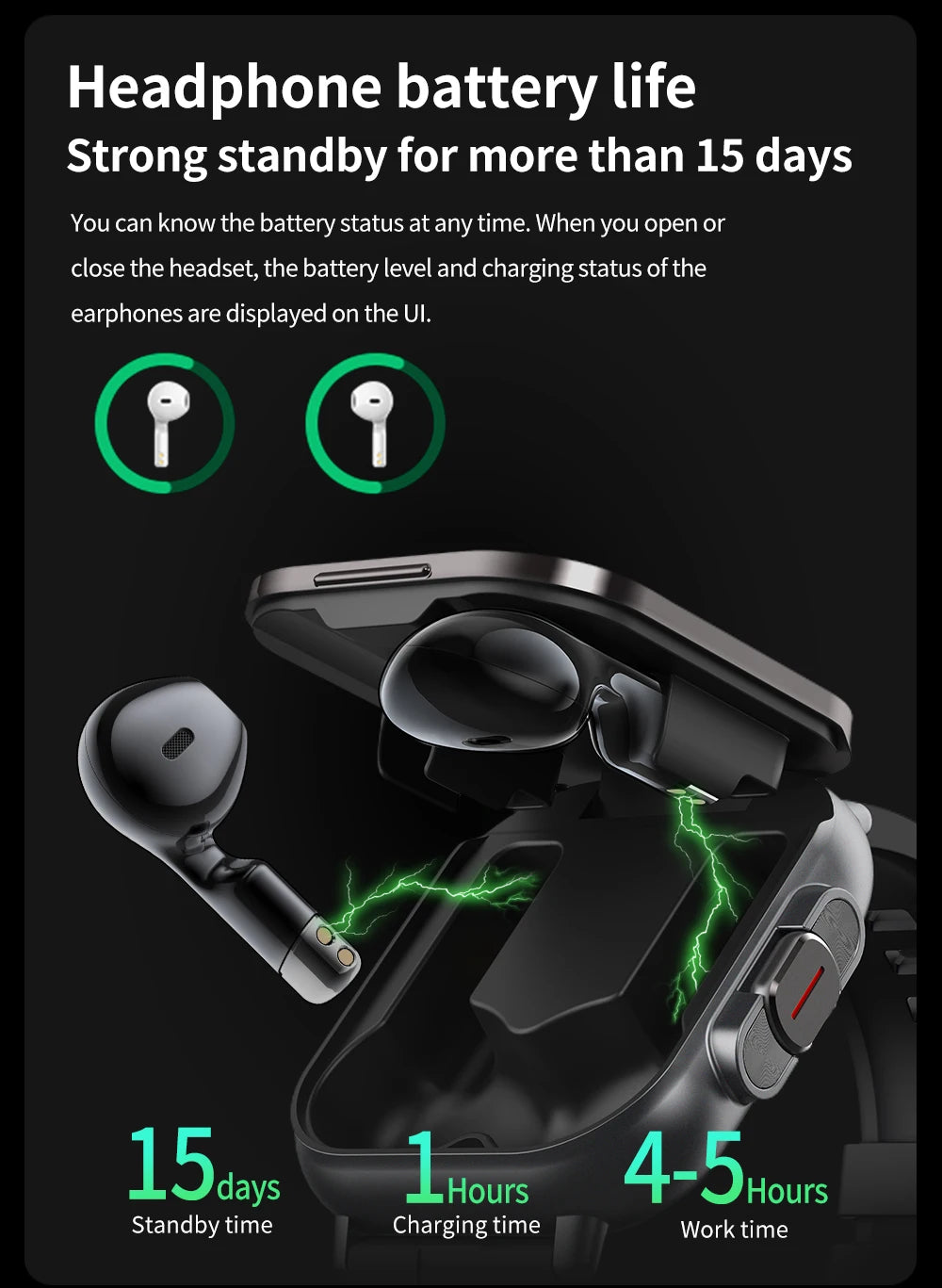2 in 1 Built-in Smartwatch with Earphone Multi-Sport NFC Call Smart Watch with Earbuds Headphone for iPhone Android Smartphone