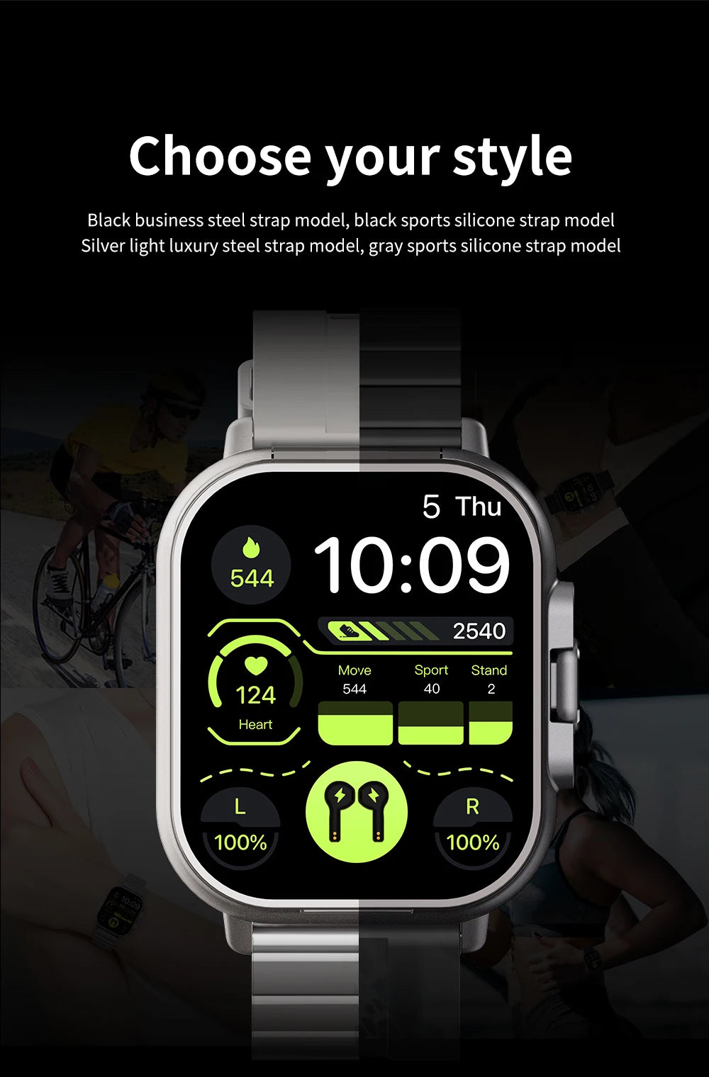 2 in 1 Built-in Smartwatch with Earphone Multi-Sport NFC Call Smart Watch with Earbuds Headphone for iPhone Android Smartphone