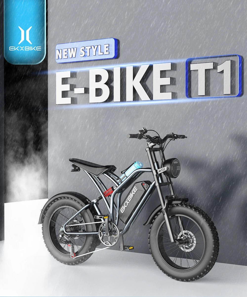 EKX T1 Electric Bike 20 Inch Fat Tires 1000W Motor 48V Battery
