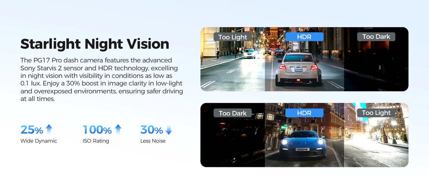 AZDOME 4K Plus 2.5K Dash Cam PG17 Pro Dual HDR Rear View Mirror Camera SONY STARVIS2 Sensor 5G WiFi OTA Upgrade Timeline Playback