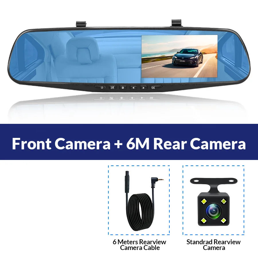 E-ACE Dash Cam 4.3 Inches Car DVR Rearview Mirror Driving Recorder Dual Lens Front and Rear Camera Video Recorder Black Box