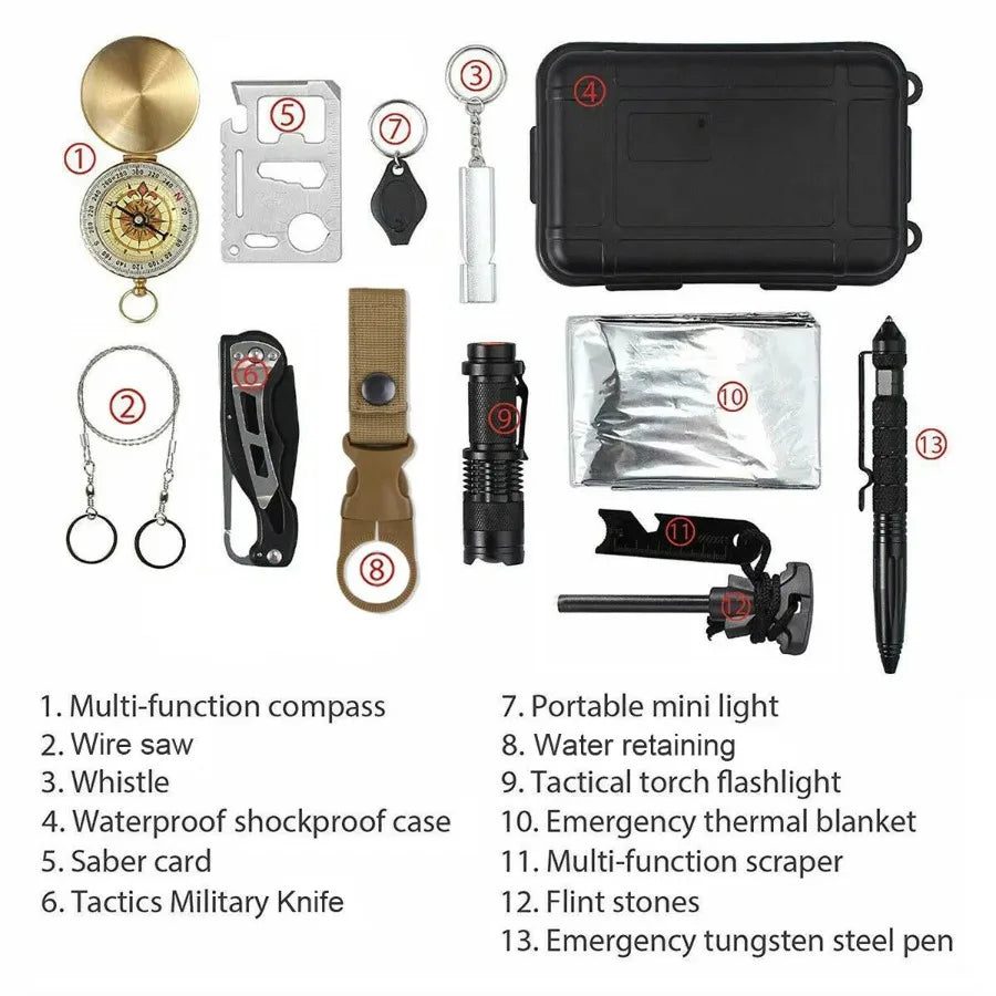14 in 1 Outdoor Emergency Survival Gear Kit Tactical Tools