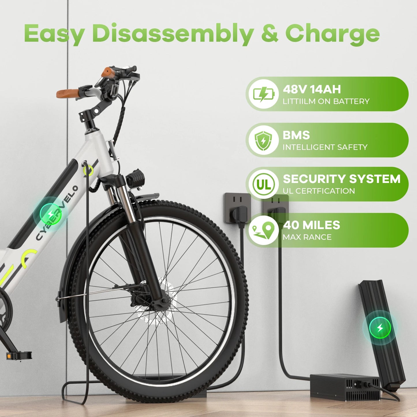1000 Peak Electric Bike for Adults 80 Miles Removable Battery 26 Inch Electric E Bike with 7 Speed Adult Electric Bicycles