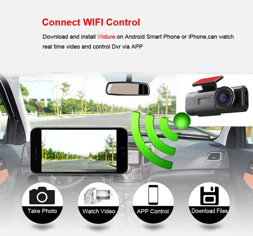 E-ACE 4K Dash Cam for Cars Dual Lens Camera DVR Video Recorder Auto Night Vision Black Box GPS Wi-Fi 24 Hour Parking Mode