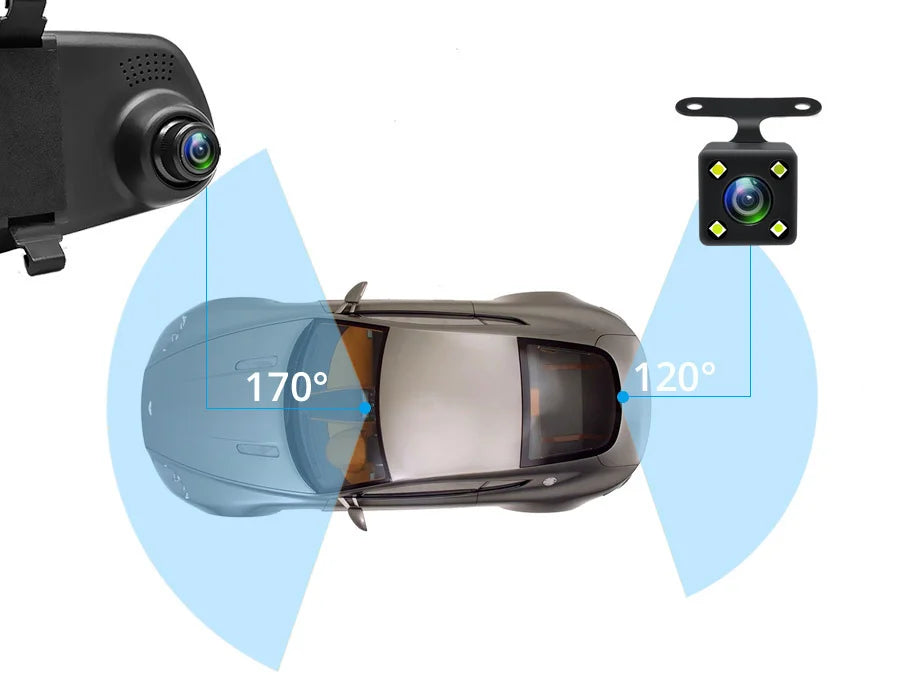 E-ACE Dash Cam 4.3 Inches Car DVR Rearview Mirror Driving Recorder Dual Lens Front and Rear Camera Video Recorder Black Box