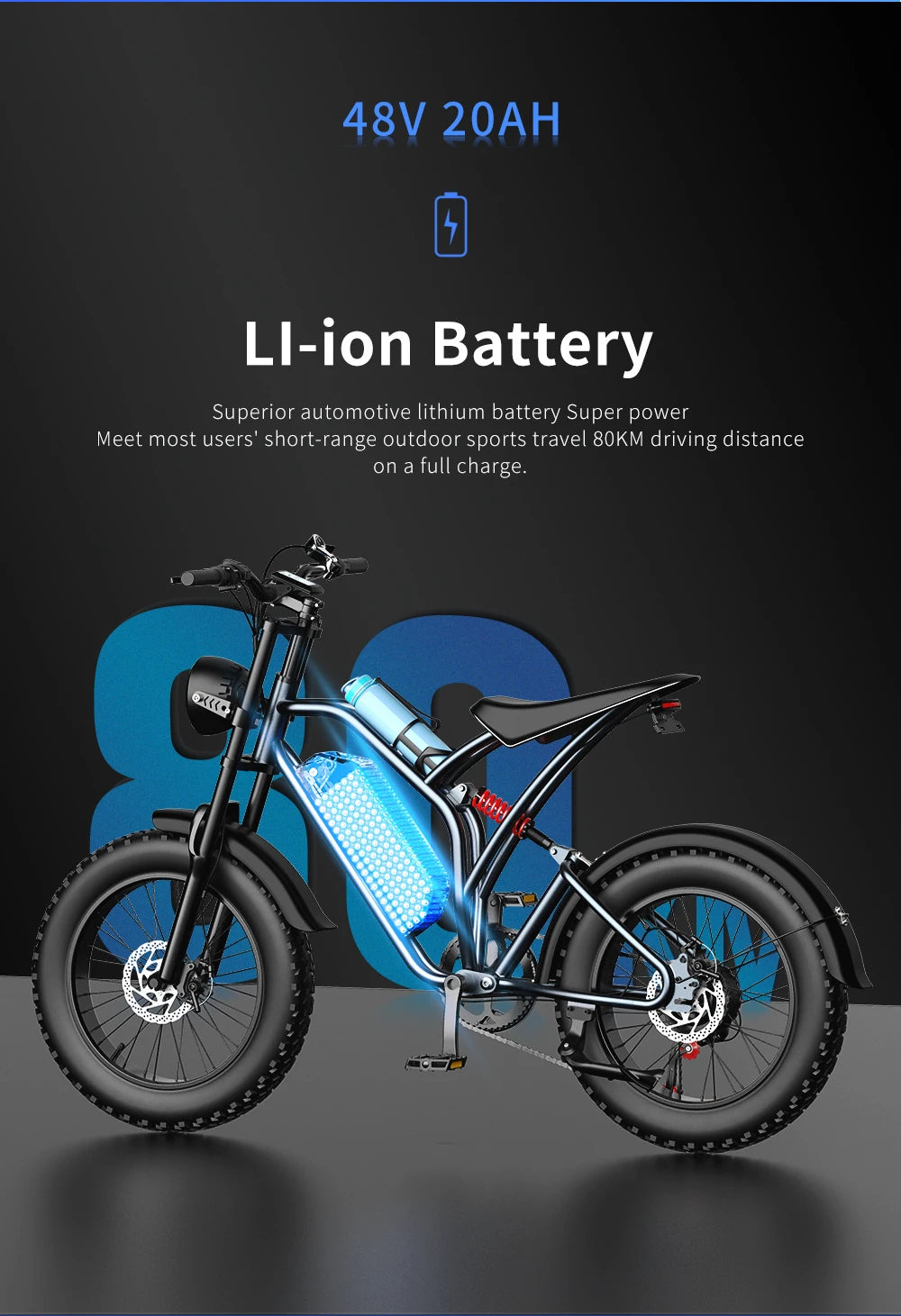 EKX T1 Electric Bike 20 Inch Fat Tires 1000W Motor 48V Battery