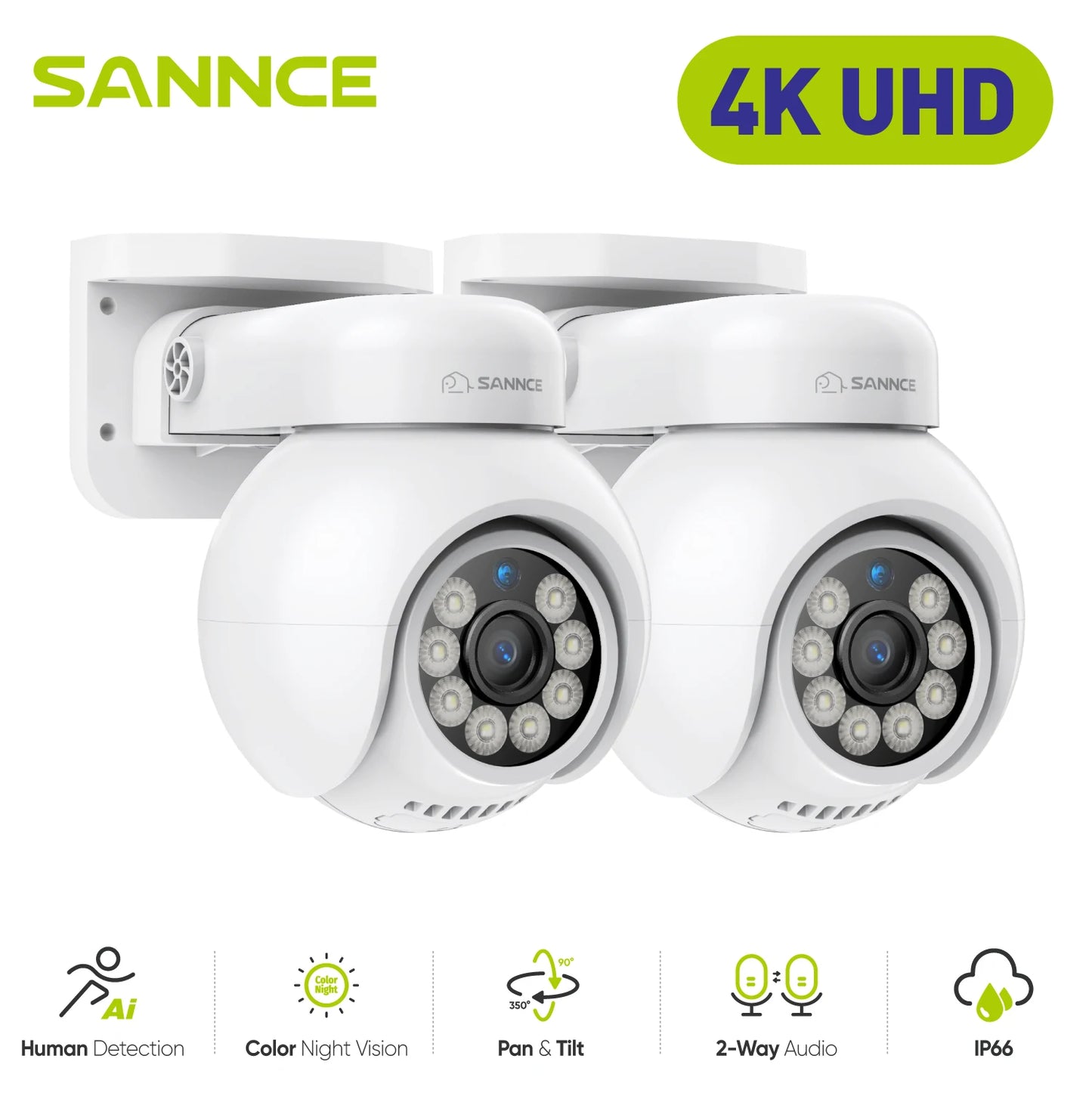 Sannce 4K POE Camera H265 Human Detection Smart Tracking Full Color ONVIF 8MP IP Security Camera Video Surveillance Protection