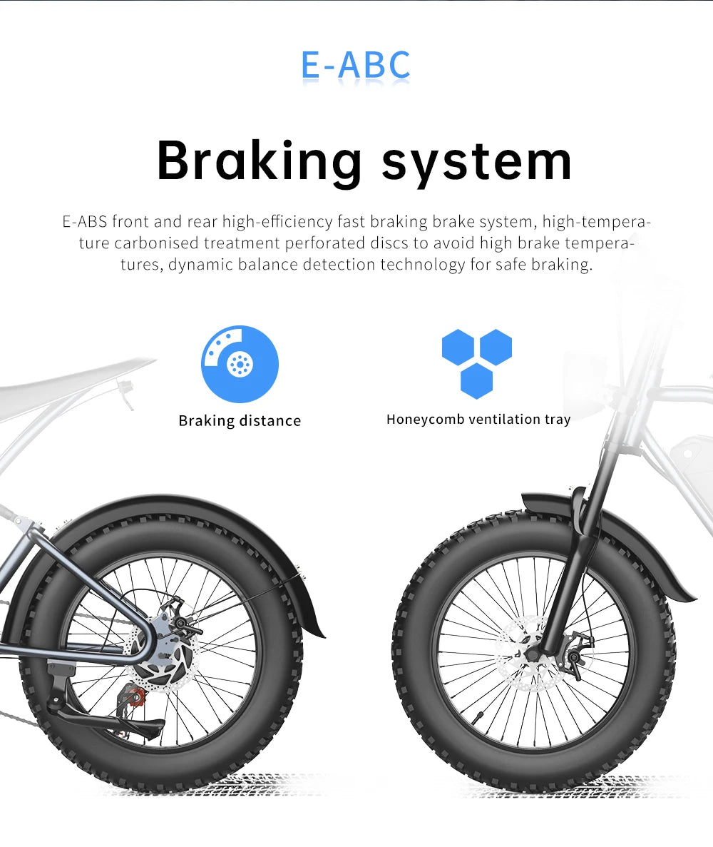 EKX T1 Electric Bike 20 Inch Fat Tires 1000W Motor 48V Battery