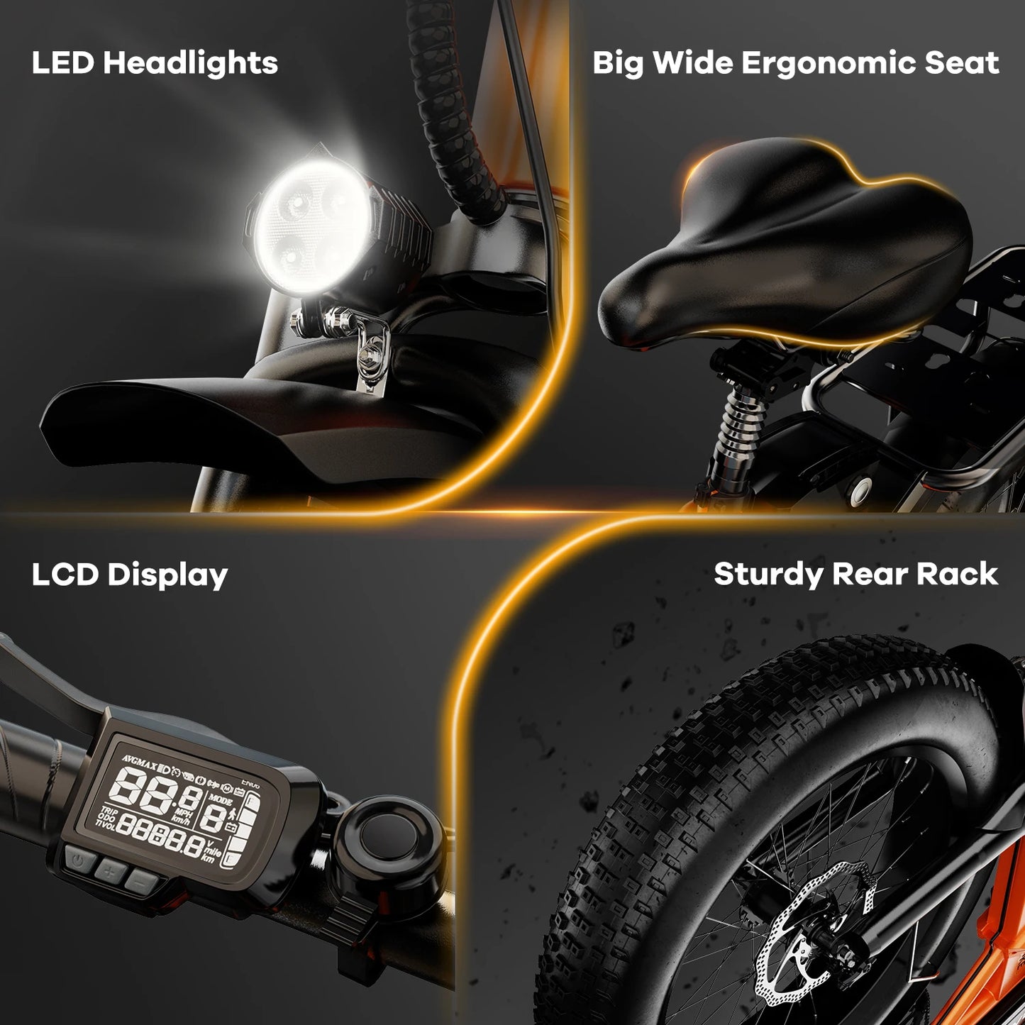 1000W Folding Electric Bike with 48V 20AH Large Removable Battery 30 MPH Top Speed and 80 Miles Max Range 20 Inch Fat Tire E Bike