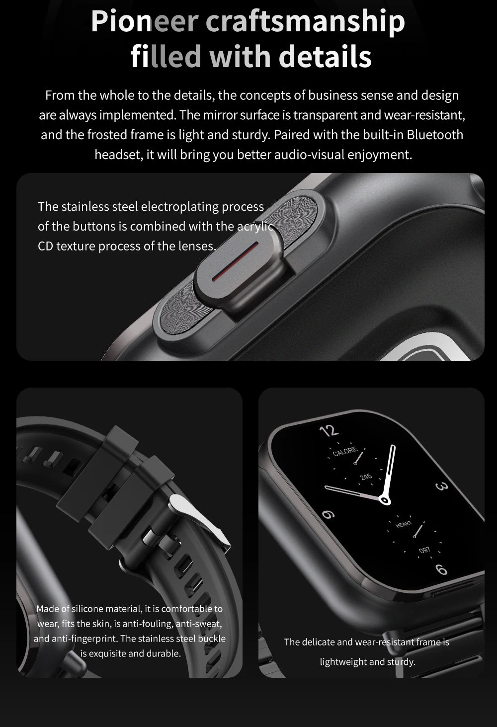2 in 1 Built-in Smartwatch with Earphone Multi-Sport NFC Call Smart Watch with Earbuds Headphone for iPhone Android Smartphone